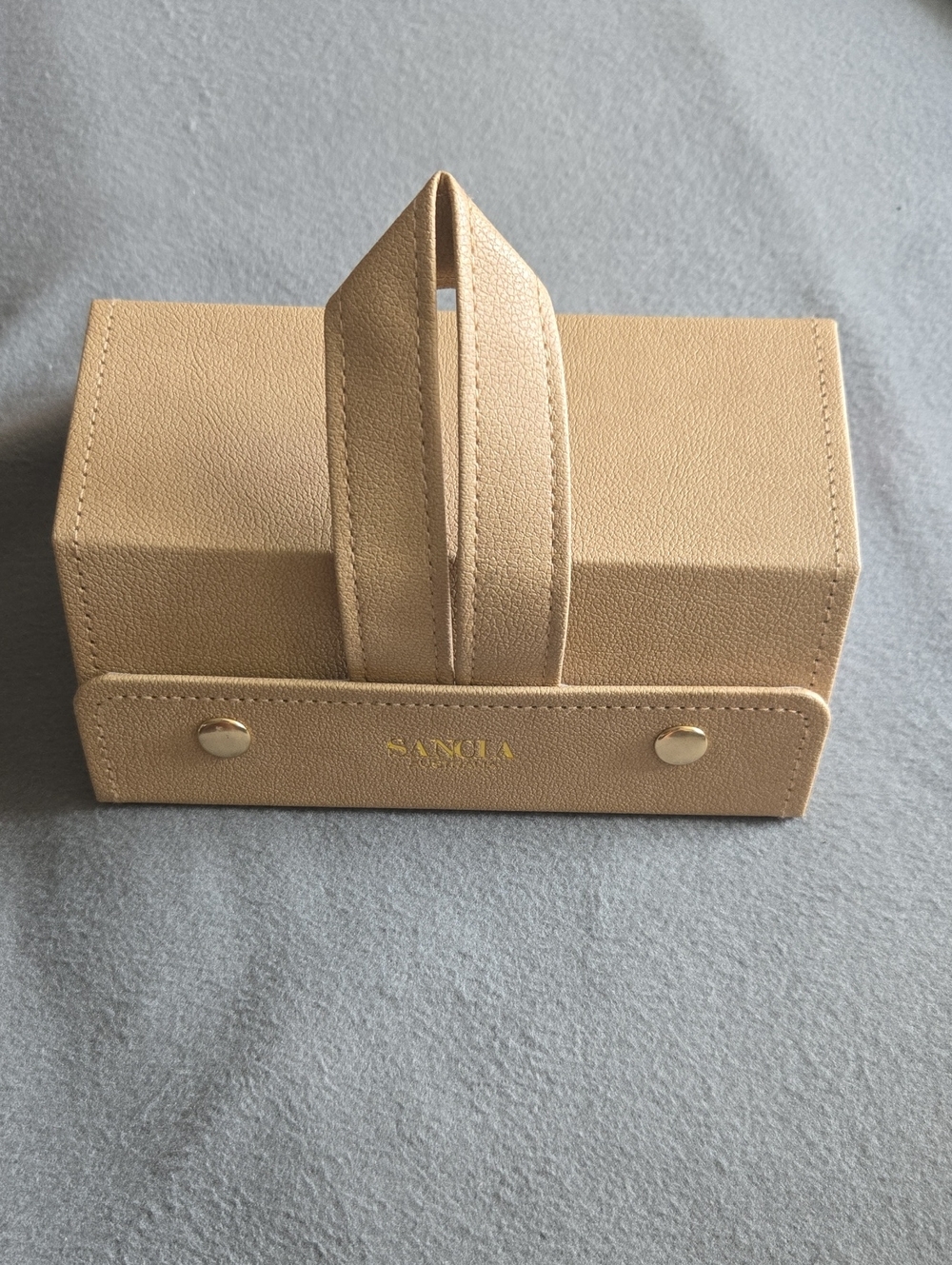 Sancia Beige Travel Sunglass Case